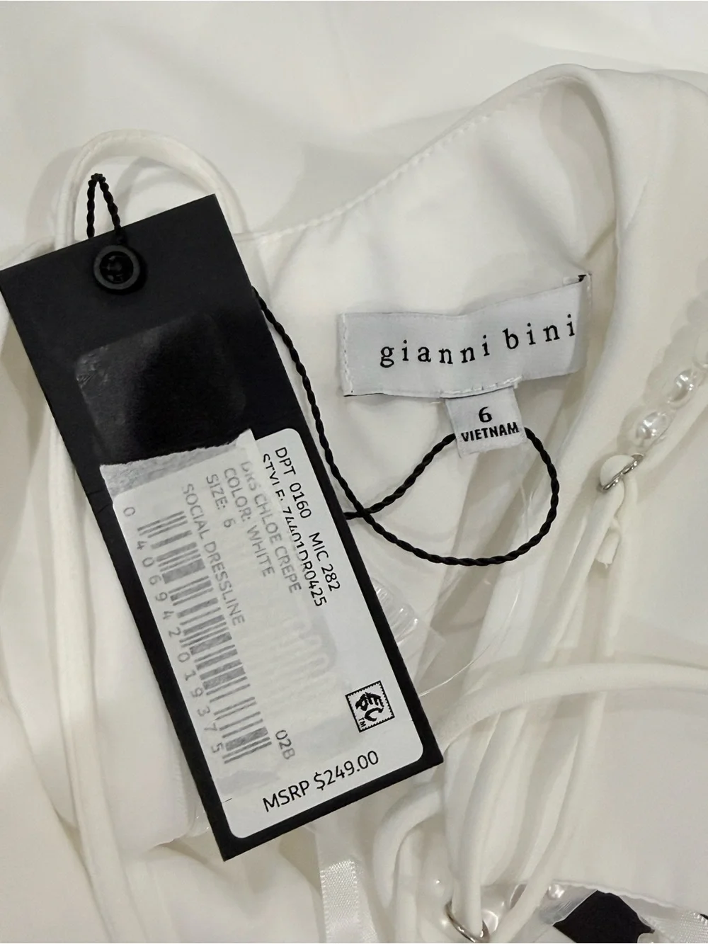 Gianni Bini Chloe A-Line Cut-Out Sequin(Pearl) Crepe White Party Dress NWT $249